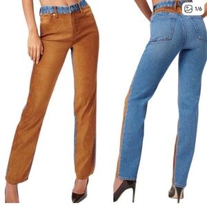 Two-Tone Brown & Blue High-Waist Jeans